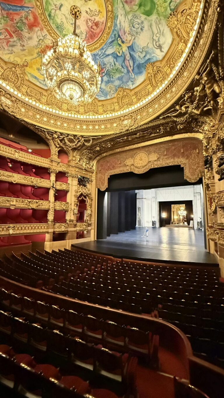 The opulent interior of Palais Garnier in Paris, showcasing its grand architecture.